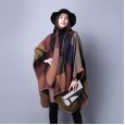 Autumn and winter scarf wild lattice ladies travel shawl imitation cashmere national wind split thickening cloak