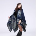 Ms. Feng autumn and winter thickened small flowers warm imitation cashmere shawl cloak