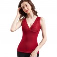 Add fat XL V-neck thermal vest women's chest pad plus velvet thick fat lace vest slim bottoming underwear