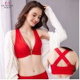 New product front buckle no steel ring large size bra lace cross beautiful back underwear women gathered adjustable thin bra