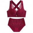 New front buckle vest style large size bra set cross beauty back gather bra adjustment type push up lingerie