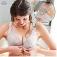 Oversized bra female fat mm front buckle rose beauty back no steel ring underwear lace gathered adjustment thin bra