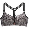 New product front buckle without steel ring large size bra fat MM bra gathered adjustable leopard sexy lingerie