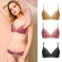 High-end withered rose no trace no steel ring bra new thin section gathered comfortable sexy underwear set