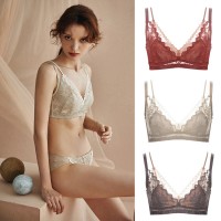 Takaland new style large size ultra-thin cup bra sexy lace beautiful back seamless underwear ladies no steel ring bra