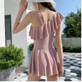 Swimsuit female new one-piece skirt swimsuit large size was thin flat angle conservative hot spring one-piece swimsuit