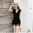 New style swimsuit ladies one-piece skirt style slimming cover belly conservative hot spring beach vacation swimwear