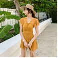 Swimsuit female new ladies one-piece skirt conservative hot spring swimsuit steel support gathered swimsuit female