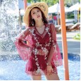 Hot spring swimwear new lace long-sleeved split swimsuit female three-piece sexy beach bikini