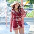 Hot spring swimwear new lace long-sleeved split swimsuit female three-piece sexy beach bikini