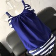 Hot selling women's split shoulder strap swimsuit striped multicolor covered belly swimsuit sexy two-piece bikini