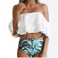 New double-layer ruffled swimsuit printed shorts one-shoulder swimsuit