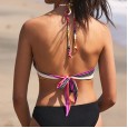 New bikini striped print cross neck lace up swimsuit women