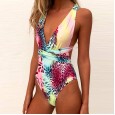 The new one-piece swimsuit long tie printed one-piece swimsuit