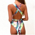 The new one-piece swimsuit long tie printed one-piece swimsuit