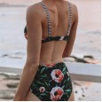 New bikini print cross neck lace swimsuit women