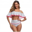 New swimsuit word shoulder multicolor fashion high waist pompon flashing lotus leaf bikini