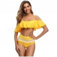 New swimsuit word shoulder multicolor fashion high waist pompon flashing lotus leaf bikini
