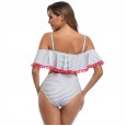 New swimsuit word shoulder multicolor fashion high waist pompon flashing lotus leaf bikini