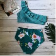 New one-shoulder bikini swimsuit striped print ruffled women