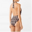 New swimsuit one-piece big wave dot print belly tie knotted swimsuit bikini