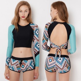 Split long-sleeved surfing suit female swimsuit hot spring swimsuit 9065