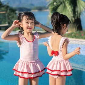 Children's one-piece swimsuit female baby spa skirt swimsuit bowknot cute princess 1009