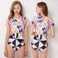 One-piece surf clothing short-sleeved female swimsuit hot spring swimsuit 9054