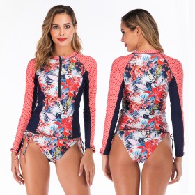 Split long-sleeved surfing suit sunscreen female swimsuit hot spring diving suit swimsuit 6609