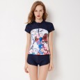 Split boxer short-sleeved female swimsuit XL was thin hot spring swimsuit 9085