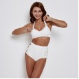 Sexy high waist bikini swimsuit lace cutout slimming swimsuit 9526