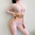 ! Zipper sports tights quick-drying training running yoga exposed belly button seamless long sleeves