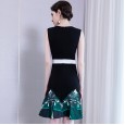 Spring sexy high waist slim ruffled round neck dress printing was thin bag hip temperament fishtail skirt women