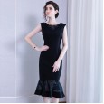 Summer new dress round neck sleeveless bag hip slim mid-length fishtail skirt women