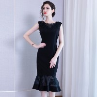 Summer new dress round neck sleeveless bag hip slim mid-length fishtail skirt women