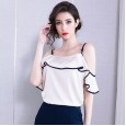 Spring new small sling leaky shoulder shirt female temperament solid color chiffon shirt feminine suspenders vest