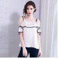 Spring new small sling leaky shoulder shirt female temperament solid color chiffon shirt feminine suspenders vest