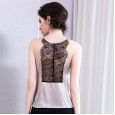 New spring silk V-neck sleeveless solid color sexy lace hollow halter top women's clothing