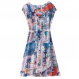 Spring new spring silk print dress loose lace round neck skirt women