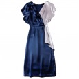 Spring new V-neck exquisite beaded collar printed stretch waist swing dress