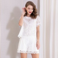 Spring and summer new women's lace wide-leg pants suit high-end large size two-piece suit