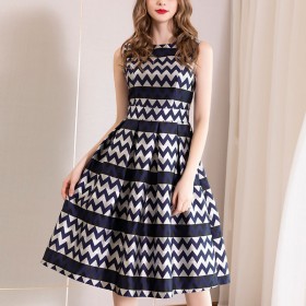 Spring new sleeveless vest A-line dress temperament was thin stripe long skirt high-end women's clothing