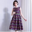 Spring new sleeveless vest A-line dress temperament was thin stripe long skirt high-end women's clothing