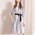 Spring new printed silk dress mid-length temperament mulberry silk A-line skirt big-name high-end women's clothing