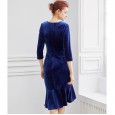 Spring and summer new heavy-duty embroidered and velvet bottoming women's decoration body bag hip fishtail skirt dress
