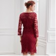 Spring new mesh sequin embroidery round neck was thin package hip skirt women's one-step skirt dress