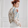 Bowknot silk shirt female spring and summer new temperament simple mulberry silk printing long-sleeved shirt