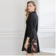 Early spring new three-dimensional decorative embroidery retro dress seven-point sleeve women were thin A-line skirt