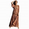 Spring and summer hot pink lace dress loose elastic thin waist sleeves big swing beach holiday sunscreen skirt