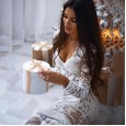 Lace dress skirt deep V long sleeve embroidered sexy nightclub light dress dress